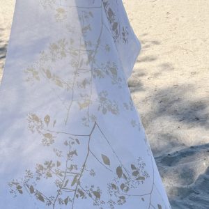 silk and cotton scarf, hand screen printed with botanical inks (Tania Love)