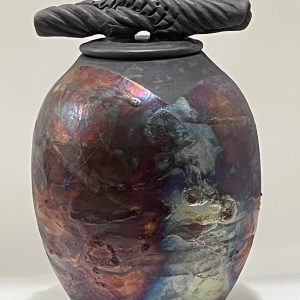 Raku luster cover jar tall (Shu-Chen Cheng)