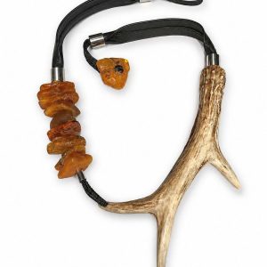 Naturalist statement necklace with raw Amber and Deer antlers (Tetyana Lypka)