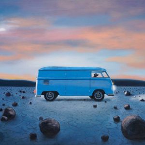 VW Bus with Dog and Pink Clouds (Stephen Perry)