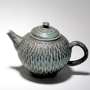 Carved Teapot in Smoky Turquoise Glaze (Sheryl Ebon Martinez)
