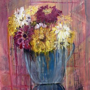 Zinnias in Blue Mug (Larissa Mattwich)