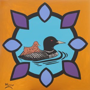 Loon with chicks/ Kwimu (Lorne Julien)